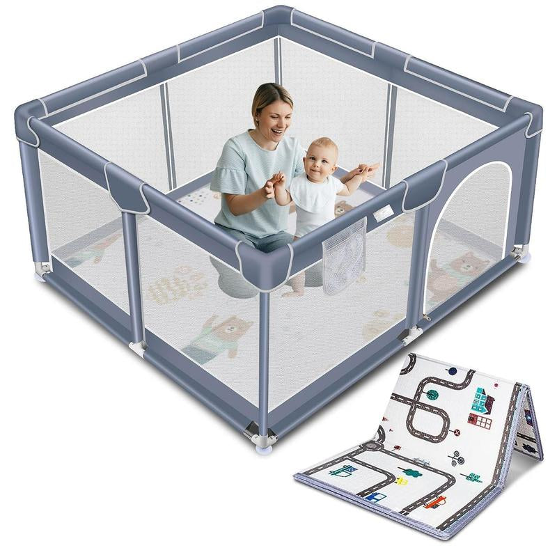 Baby Playpen, Sturdy & Safe Playard with Soft Breathable Mesh for Indoor & Outdoor Use, Portable Baby Fence for Babies & Toddlers,Gift,Black