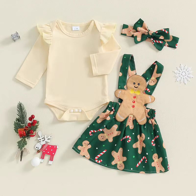 2025 Christmas Baby Girl Outfit Newborn Romper Skirts Set Fall Winter Infant Christmas Dress Overall Clothes