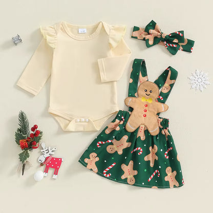 2025 Christmas Baby Girl Outfit Newborn Romper Skirts Set Fall Winter Infant Christmas Dress Overall Clothes