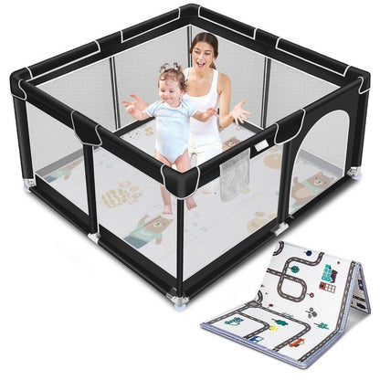 Baby Playpen, Sturdy & Safe Playard with Soft Breathable Mesh for Indoor & Outdoor Use, Portable Baby Fence for Babies & Toddlers,Gift,Black