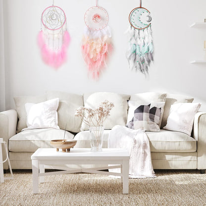 Purple Dream Catchers, Room Nursery Decor for Girls Boys, Handmade Feather Wall Decor with Lights, Home Ornaments Craft Gift for Bedroom