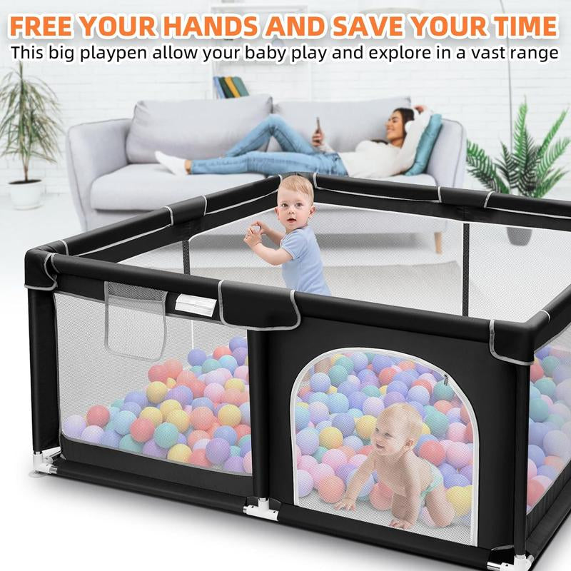 Baby Playpen, Sturdy & Safe Playard with Soft Breathable Mesh for Indoor & Outdoor Use, Portable Baby Fence for Babies & Toddlers,Gift,Black