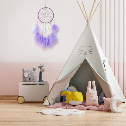 Purple Dream Catchers, Room Nursery Decor for Girls Boys, Handmade Feather Wall Decor with Lights, Home Ornaments Craft Gift for Bedroom