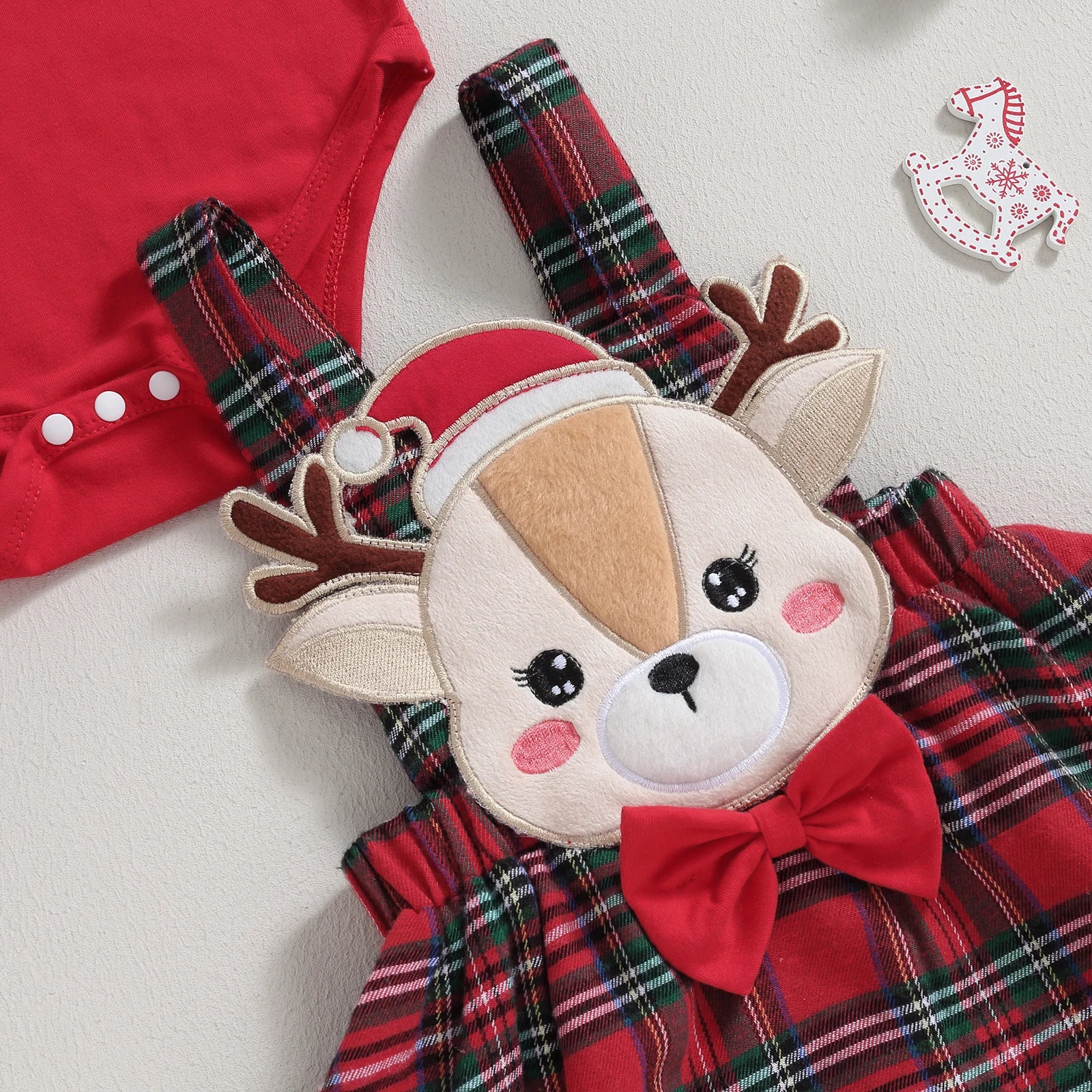 0-18M Christmas Newborn Infant Baby Girl Clothes Sets Knit Red Romper Deer Plaid Skirts Headban Xmas Outfits Costume D05
