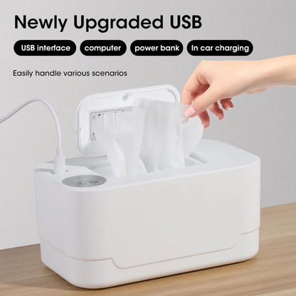Portable Baby Wipe Warmer with LED Display, USB Charging & Auto Dispenser for Home and Car Use