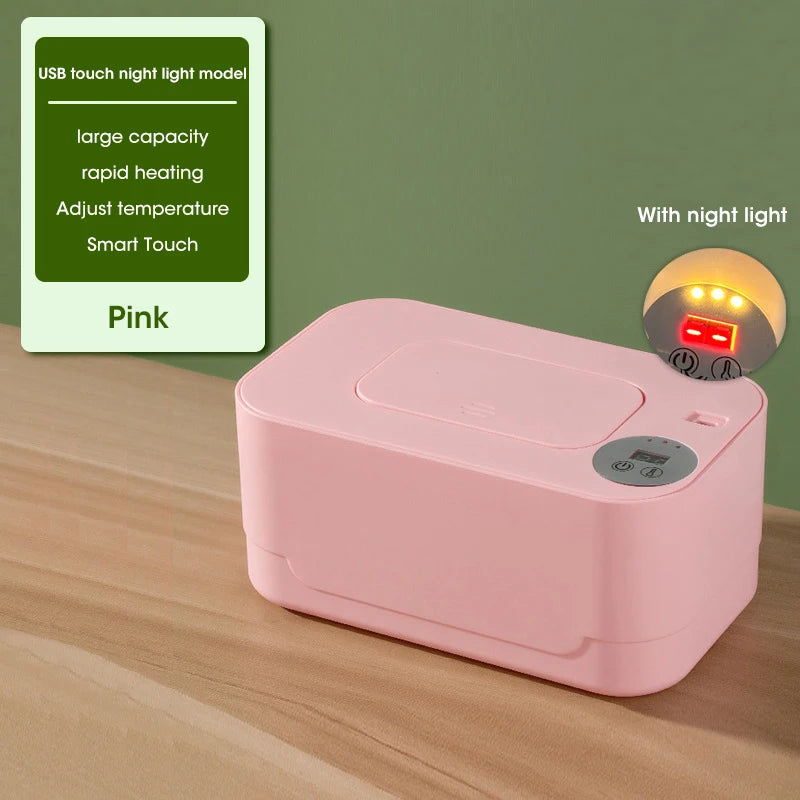 Portable Baby Wipe Warmer with LED Display, USB Charging & Auto Dispenser for Home and Car Use