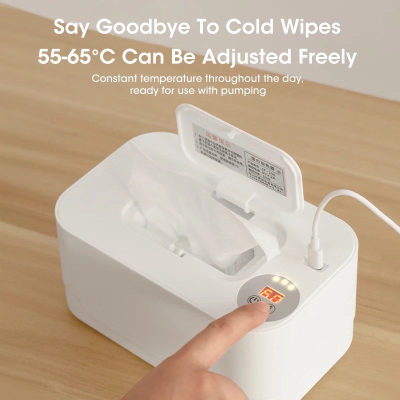 Portable Baby Wipe Warmer with LED Display, USB Charging & Auto Dispenser for Home and Car Use