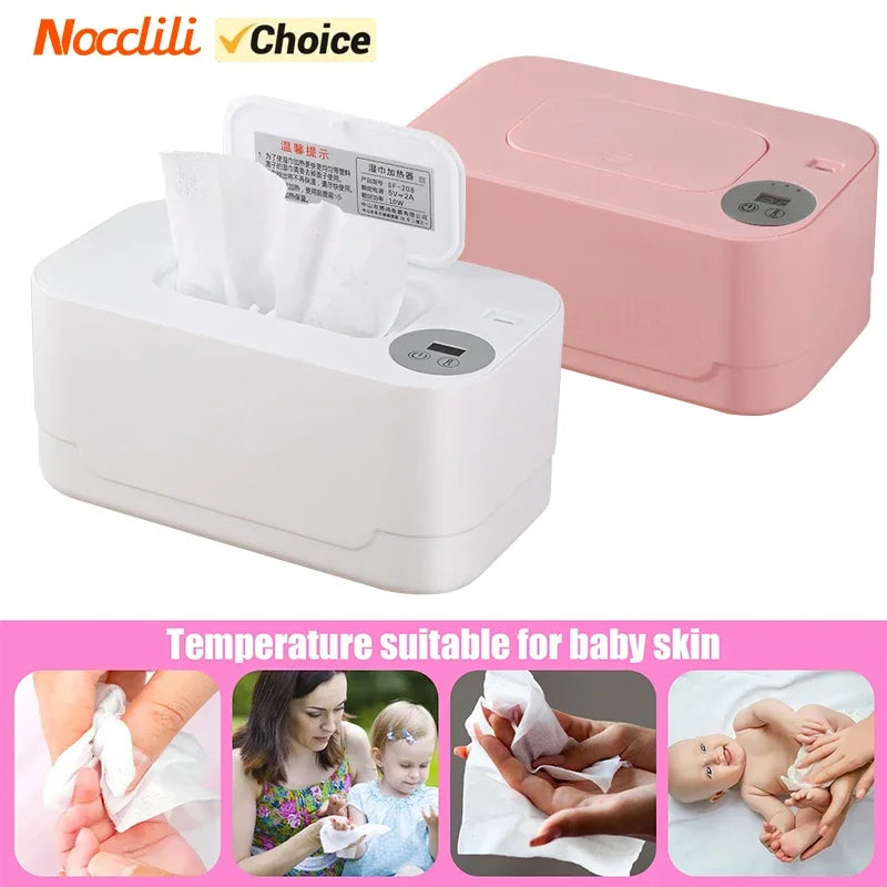 Portable Baby Wipe Warmer with LED Display, USB Charging & Auto Dispenser for Home and Car Use