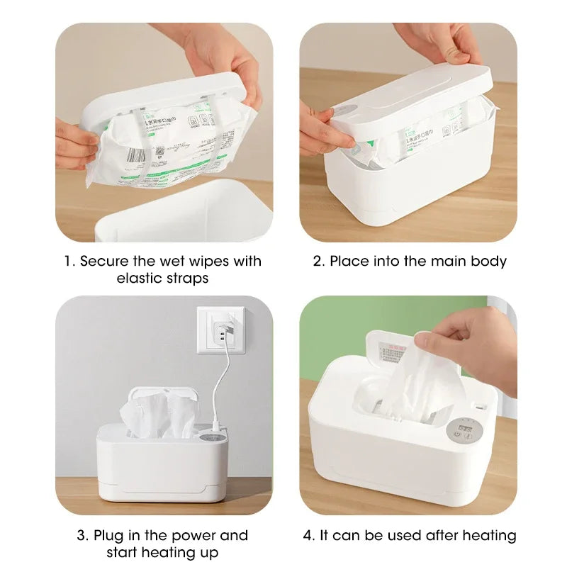 Portable Baby Wipe Warmer with LED Display, USB Charging & Auto Dispenser for Home and Car Use
