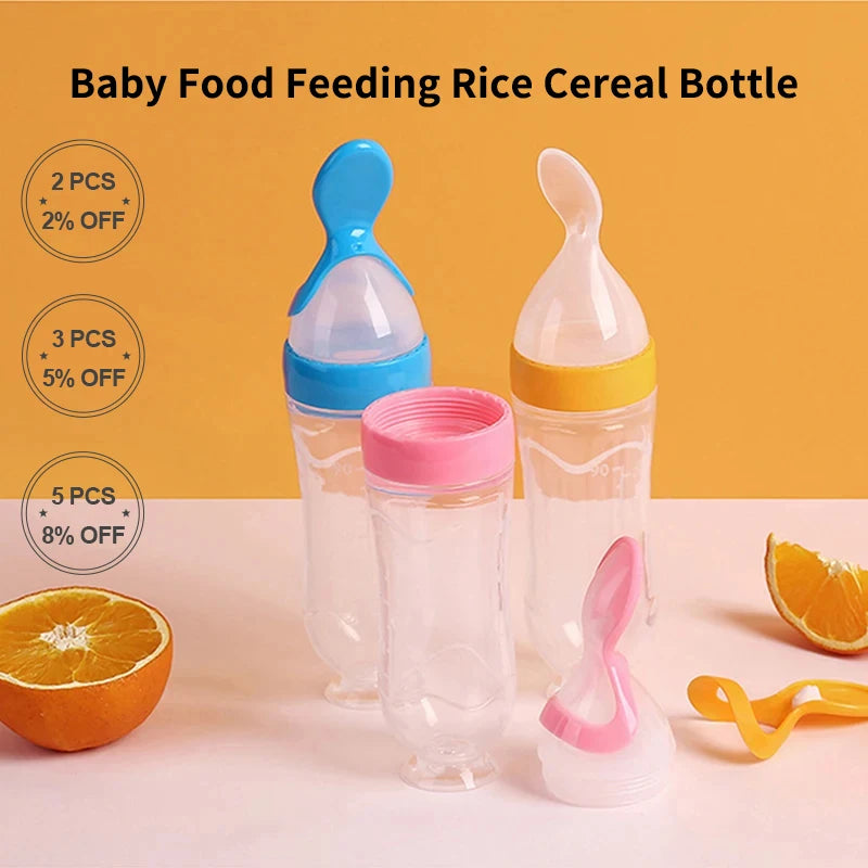 Infant Baby Squeezing Feeding Spoon Baby Silicone Baby Feeding Vegetable Fruit Bottle Baby Dish Scale Spoon & Hand Towel Set