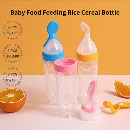 Infant Baby Squeezing Feeding Spoon Baby Silicone Baby Feeding Vegetable Fruit Bottle Baby Dish Scale Spoon & Hand Towel Set