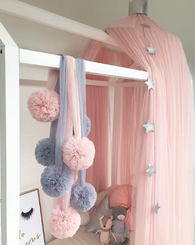 DIY Kids Room Decoration Pink Bed Curtain Yarn Decoration Ball Pattern to Baby Bedroom Wall Hanging Baby Bedroom Decoration