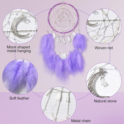 Purple Dream Catchers, Room Nursery Decor for Girls Boys, Handmade Feather Wall Decor with Lights, Home Ornaments Craft Gift for Bedroom