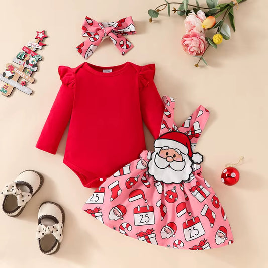 2025 Christmas Baby Girl Outfit Newborn Romper Skirts Set Fall Winter Infant Christmas Dress Overall Clothes